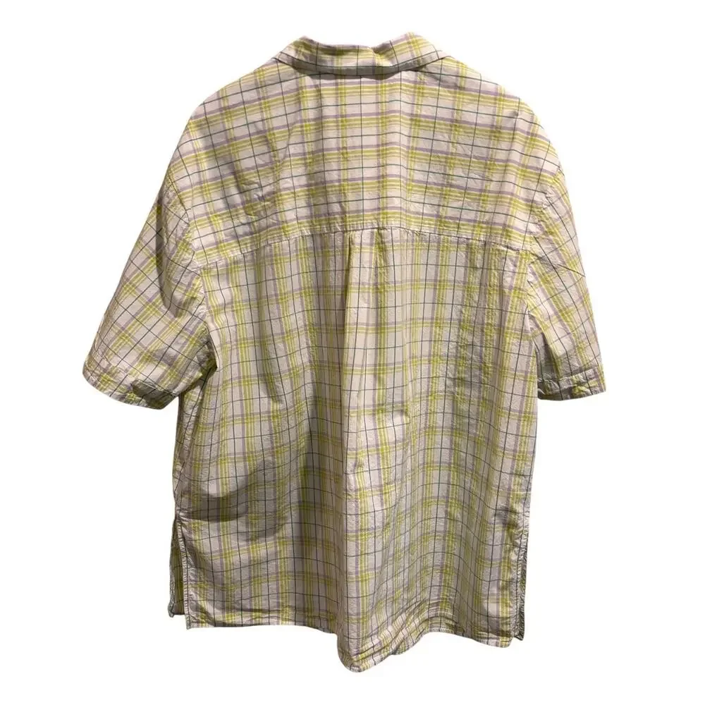 Anthropologie Men’s Short Sleeve Button Down Plaid Shirt Lime Purple Size XL - Picture 3 of 6
